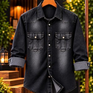 Black Charcoal Denim Shirt (Washed Black) – প্রিমিয়াম ডেনিম শার্ট ফর মেন