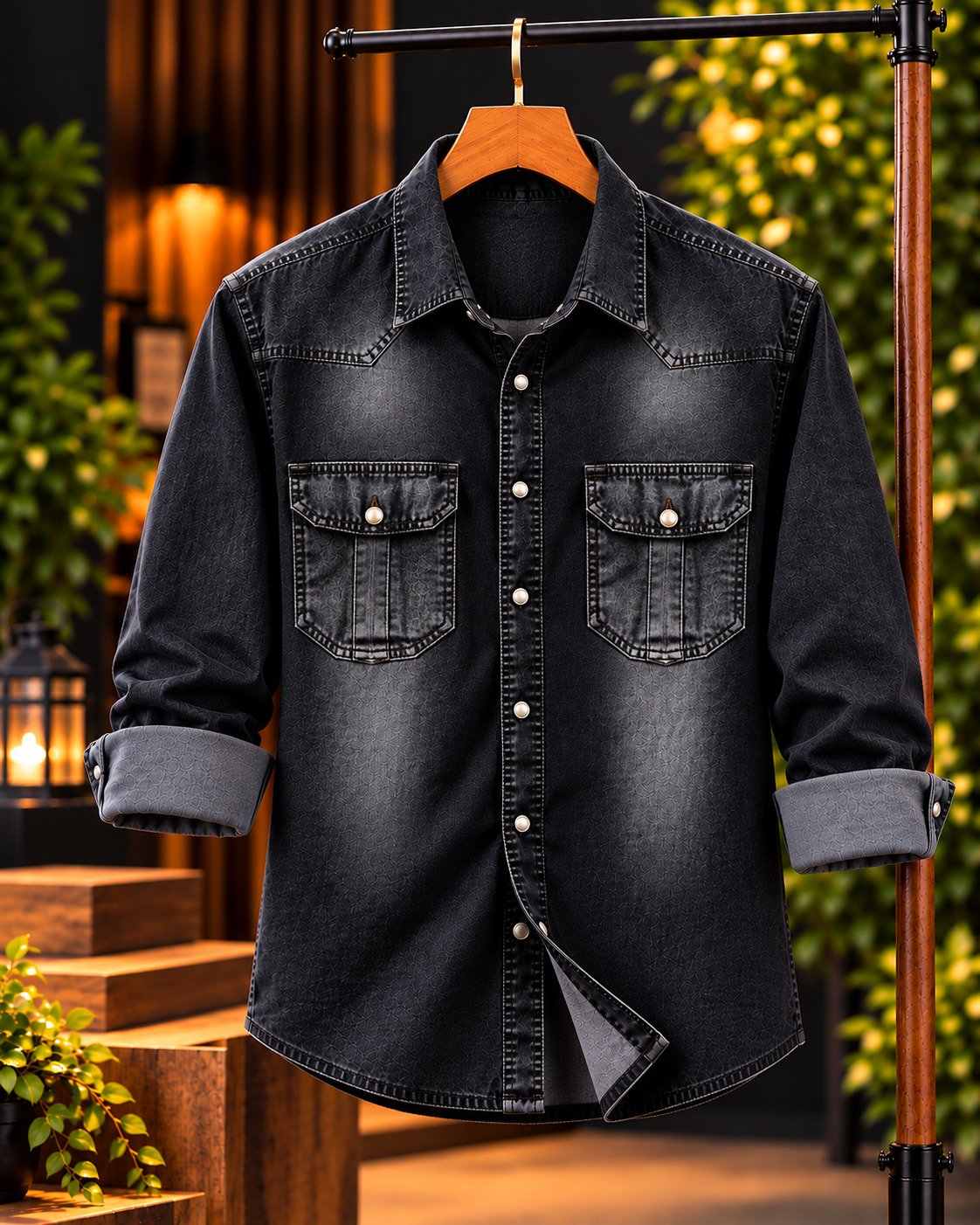 Black Charcoal Denim Shirt (Washed Black) – প্রিমিয়াম ডেনিম শার্ট ফর মেন