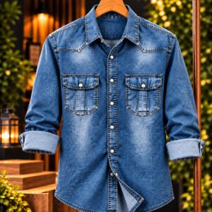 Dark Blue Indigo Denim Shirt for Men – প্রিমিয়াম ডার্ক ব্লু ডেনিম শার্ট