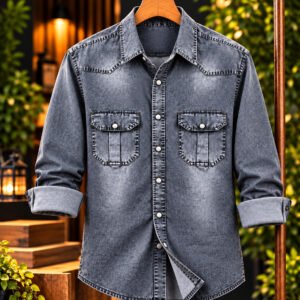 Grey Acid Wash Denim Shirt for Men – প্রিমিয়াম গ্রে ডেনিম শার্ট